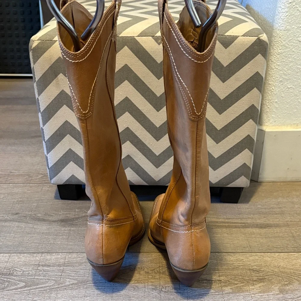 Tan color Leather Cowboy Boots - Picture 2 of 5